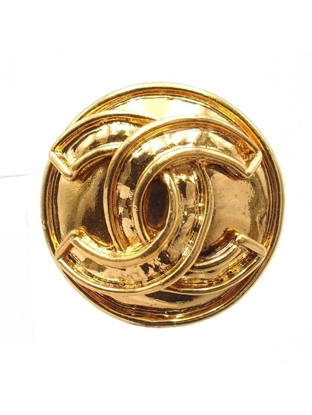Chanel Earrings Gold Metal Round CC Logo Vintage Costume